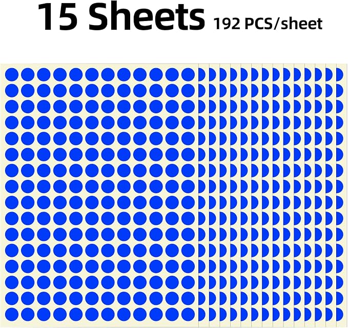 3/8" Small Colored Dot Stickers 2880 PCS Round Circle Stickers Tiny Blue Coding Labels Mini Sticker for Office,Classroom (Blue, 3/8" (10 mm))