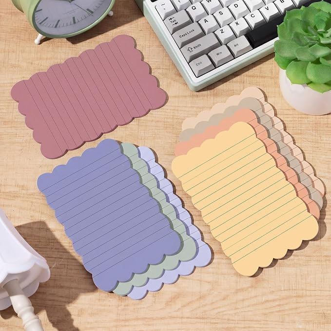 Eaasty 8 Pack Scalloped Sticky Notes Lined 4" X 6" Morandii Memo Pads | Aesthetic Cute Wavy Edges, Self-stick for School Office Desk, 240 Sheets Bulk, Pretty Design for Reminders Planning