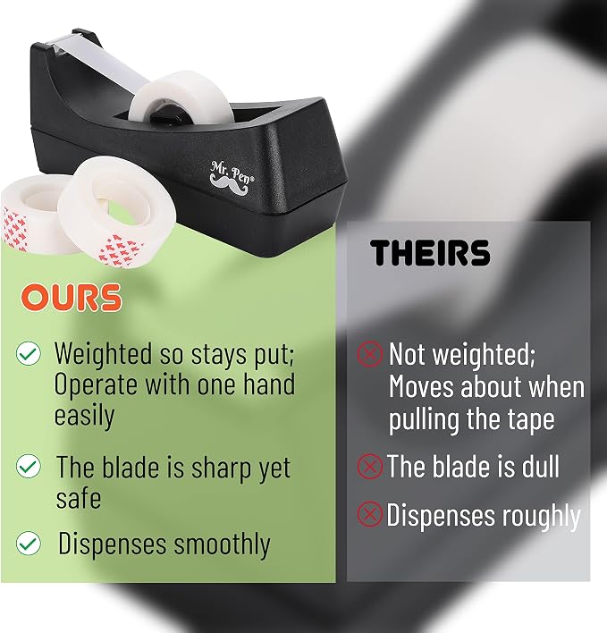 Mr. Pen- Tape Dispenser, Pack of 2, Tape Dispenser Desk, Office Supplies | Desk Supplies, Tape Holder, Tape Dispensers, Black Tape Dispenser, Desktop Tape Dispenser, Tape Desk Dispenser, Organier