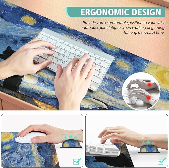 Mouse Pad Set Large Desk,Keyboard Mouse Pad Anime Mousepad with Non-Slip Base and Stitched Edge Mouse Mat Desk Pad 35.4 x 15.7 Mouse Pads for Desk Home Office (Sky Cat)
