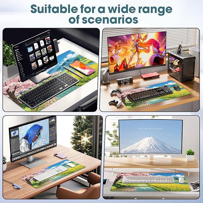 Large Desk Pad 31.5x15.7 Inch - Extended XXL Mouse Pad, Farmland | Stitched Edges Non Slip Rubber Base Waterproof for Office and Gaming