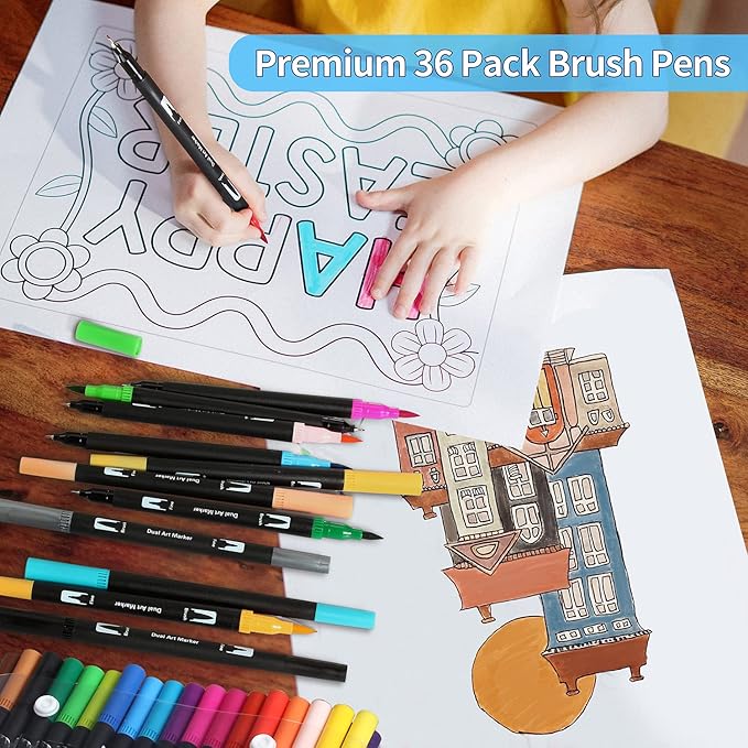 Brush Markers for Adults Coloring,36 Colors Art Markers Colored Pens for Bullet Journaling Note Taking Drawing Calligraphy Lettering,Art Office Supplies