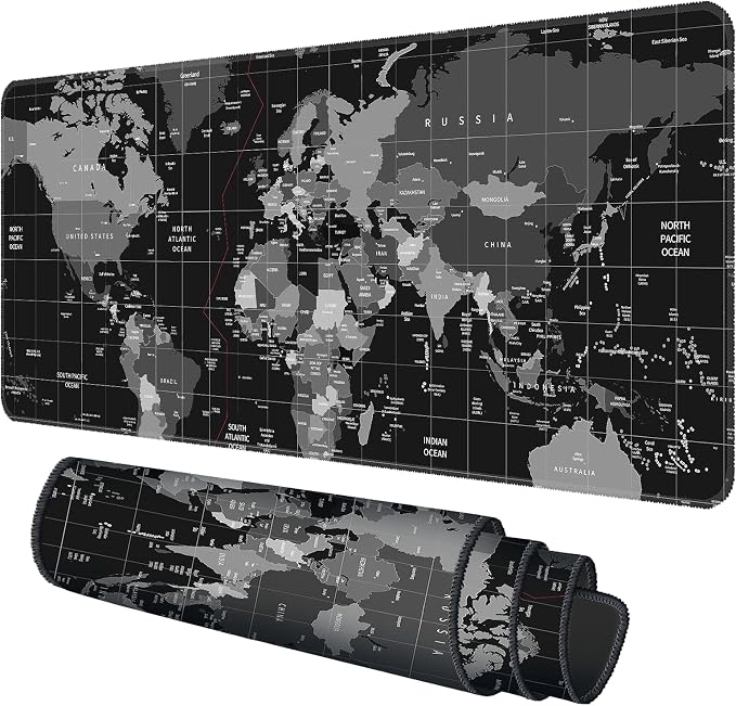 Galdas Mouse Pad for Gaming,XXL XL Large Mouse Mat Long Extended Mousepad Desk Mat Non-Slip Rubber Mice Pads Stitched Edges Thin (31.5 x 11.8 x 0.12 Inches),World Map Background