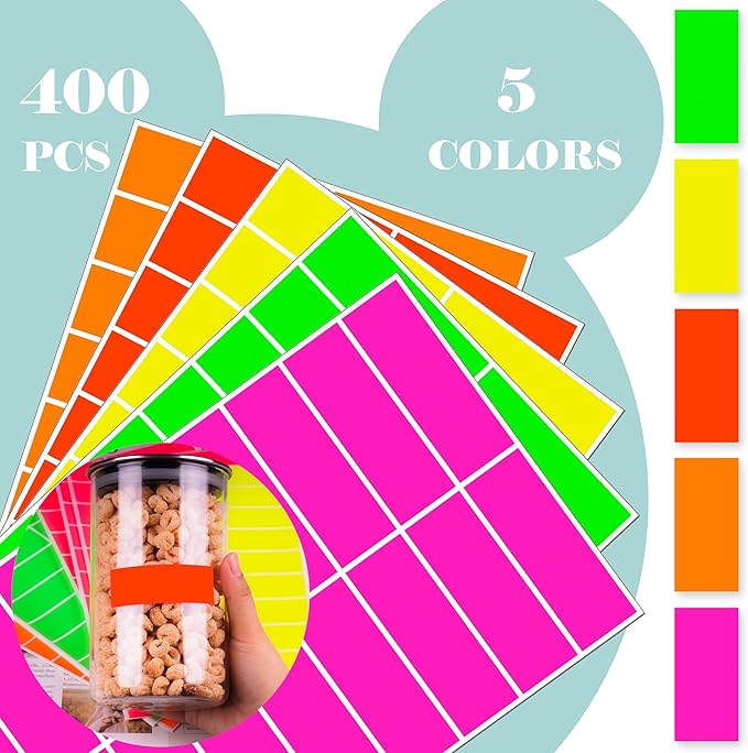 YSHIHE 3 x 1 Inch Fluorescent Colored Label Stickers in 5 Colors Rectangular Color-Coding Labels 400 Pack for Inventory,Office,Moving Box
