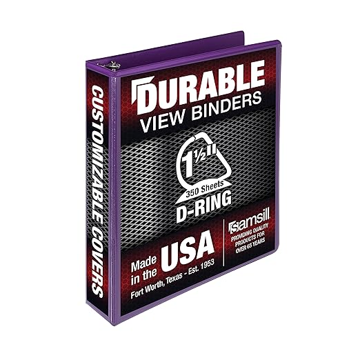 Samsill Durable 1.5 inch 3 Ring Binder, D Ring Binder, 100% Recycled Chipboard, Purple