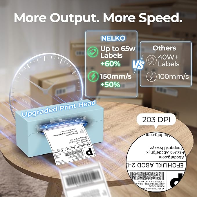 Nelko Bluetooth Thermal Shipping Label Printer, 4x6 Thermal Label Printer | Quick Setup, Fast Speed, Crisp Print Quality, Compatible with iPhone, Android, Windows&Mac, Work with Amazon Shopify Etsy UPS