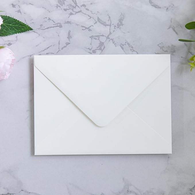 PONATIA 50 PCS A7 Envelopes, 5.25 x 7.25'' Matte Ivory Envelope, Perfect 5x7 Envelopes for Wedding Invitation Cards, Christmas Gift Cards Envelope, Acrylic Invitations, Photos