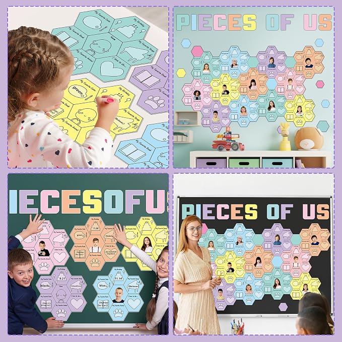 Hexagon Pieces Bulletin Board Set Pieces of Us Classroom Bulletin Board Decorations All About Me Cutouts Classroom Decorations for Back to School Office Home Chalkboard Decor Wall Door
