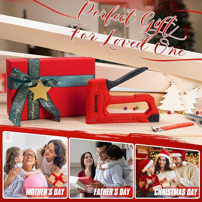 Light Duty Staple Gun for Wood, Red Upholstery Staple Gun Kit | 2000pcs JT21 Staples 1/4, 5/16, 3/8 inch, Staple Remover Included, for Crafts, DIY, Classroom