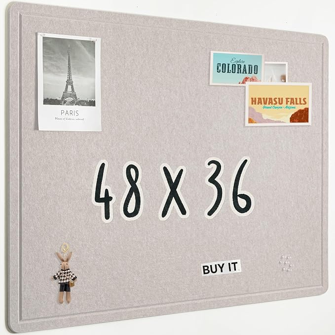 AKTOP Foldable Felt Bulletin Board for Wall, 48x36 inches, Latte | Large Cork Board Alternative with 25 Pushpins, Decorative Photo Display Board Pin Board 4x3, For Home, Office & School