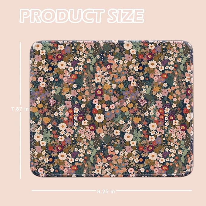 Mouse Pad for Desk with Stitched Edge, Premium Cute Washable Mouse Pads. Computer Mousepad with Non-Slip Rubber Base, Mousepads for Laptop, 9.25x7.75x0.12 inch (Flower Fantasy)