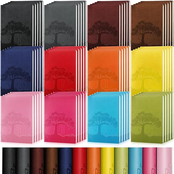 TaoBary 60 Pcs Employee Appreciation Gift A5 PU Leather Journals Bulk Colorful Tree Lined Journal Notebook Soft PU Leather Cover Ruled Writing Notebook for Office School Teacher Nurse (Assorted Colors)