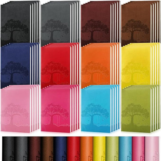 TaoBary 60 Pcs Employee Appreciation Gift A5 PU Leather Journals Bulk Colorful Tree Lined Journal Notebook Soft PU Leather Cover Ruled Writing Notebook for Office School Teacher Nurse (Assorted Colors)