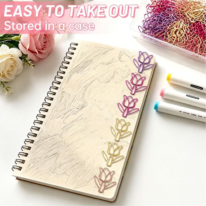 Cute Flower Paper Clips,100 Pcs Decorative Paperclips, Supplies Stationery | Cute Fun Office Supplies Gifts for Women Men Coworkers Teachers Students Girls Boys Graduation Gifts Father Day