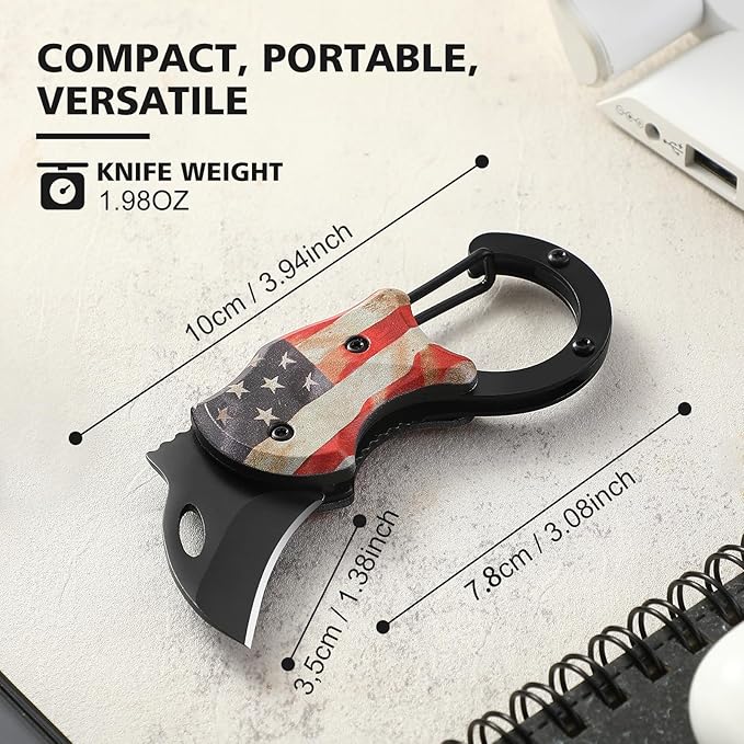 VIRENKNIFE Folding Pocket Utility Knife,Small Pocket Knife with 1.38''Sharp Blade, EDC Knife for Men Women,Mini Keychain Box Cutter for Everyday Carry,Great Gift for Men (USA Flag)