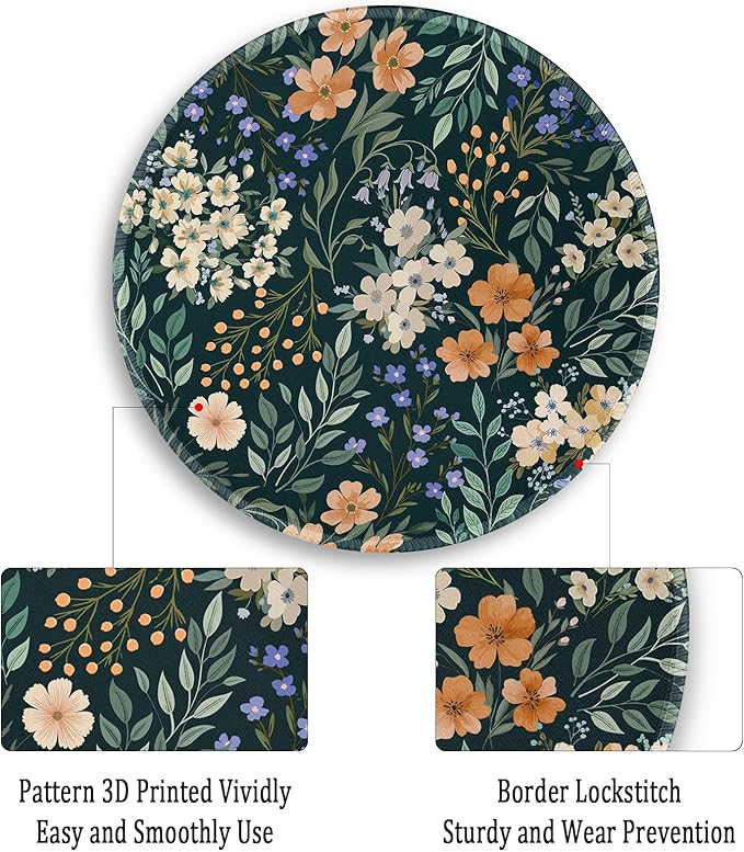 Gctriki Flower Mouse Pad, 8.6 Inch Round Mousepad with Stitched Edges, Non-Slip Rubber Base, Washable Comfortable Desk Mat for Computer Laptop, Gift for Women Teacher Nurse Office Desk Decor