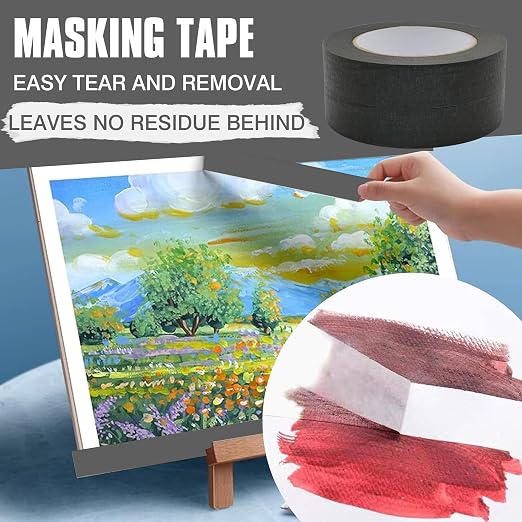 Black Masking Tape 1 inch X 55 Yards 2 Rolls, 328FT Total, Black Painter Tape for Arts DIY Crafts Painting Labeling Decoration School Projects Home Office