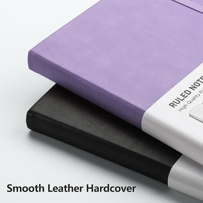 RETTACY Lined Journal Notebook, 192 Numbered Pages, A5 Medium Size (5.7'' x 8.3''), for Men & Women, Journaling, Writing, Work & Office, Leather Hardcover, 100 GSM Thick Paper (Purple)