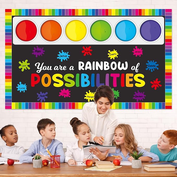 Art Painting Bulletin Board Set You are a Rainbow of Possibilities Classroom Decorations Colorful Motivational Writable Paint Cutouts Classroom Decorations for Back to School Chalkboard Wall Decor