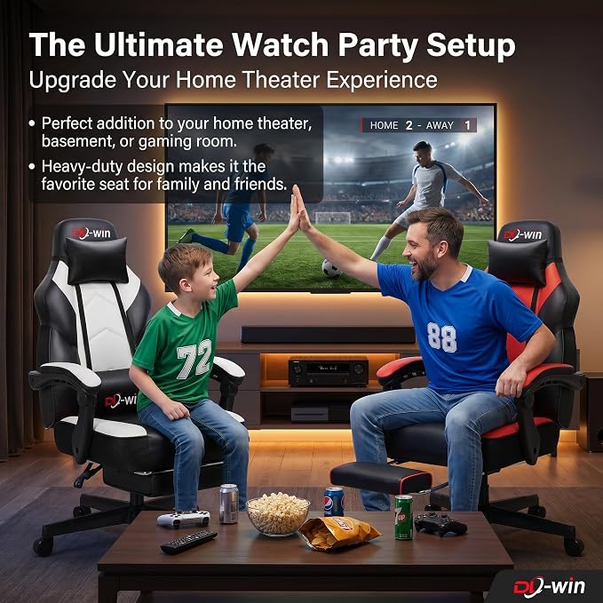 Gaming Chairs for Adults, Computer Chair with Footrest, High Back, Big and Tall Gamer Chair‘s with Massage Lumbar Support, 360° Swivel Height Adjustable Computer Chaires, Dark Red