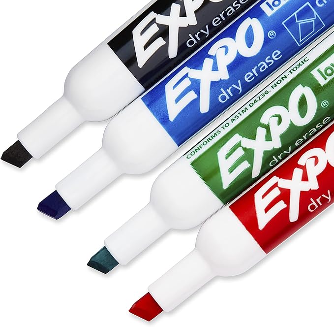 EXPO 80074 Low-Odor Dry Erase Markers, Chisel Tip, Assorted Colors, 4-Count (Pack of 2)