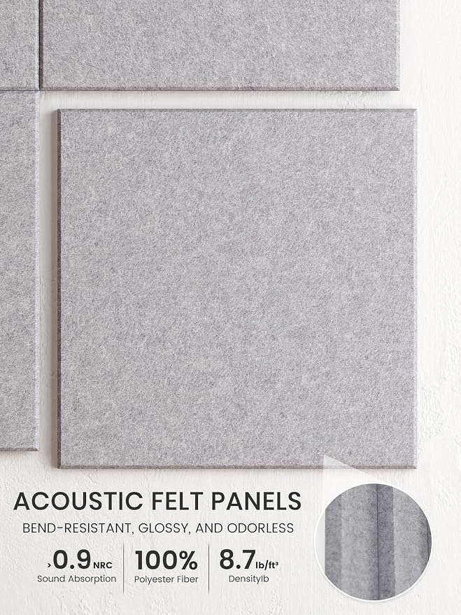 Bumusty 36"x 24" Large Felt Bulletin Board Tiles, Soft Gray | 6-Pack Cork Board Alternative, Wall Decor, 30 Pushpins, 30 Adhesive Tabs, Vision Board, Office, Classroom, Home, Dorm