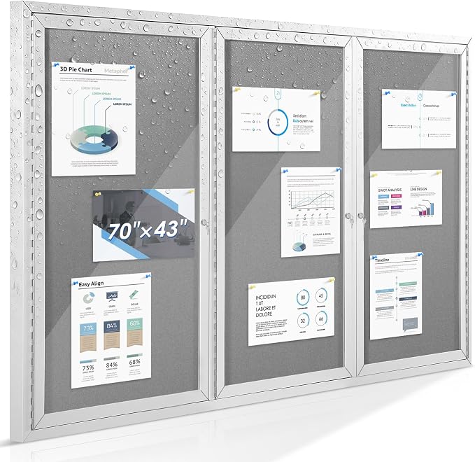 SWANCROWN 70x43 in Outdoor Bulletin Board Wall Display Board, Grey Felt | Enclosed, Weatherproof, Shatter Resistant, Silver Aluminum Frame, Notice Board for Office School Business Community