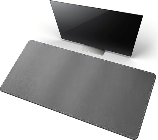 CENNBIE Leather Desk Mat,39.3x19.6 Desk Pad Blotter Protector (Grey) | Premium stitched edges resist wear. Easy to clean. Protects desk from spills, stains ,scratches. Smooth glide. Office & home.