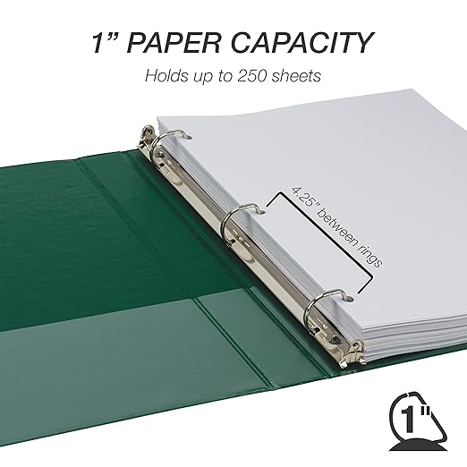 Samsill Durable 1 inch 3 Ring Binder, D Ring Binder, 100% Recycled Chipboard, Green, 4 Pack