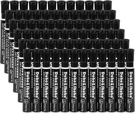 Dabo&Shobo Dry Erase Markers, Bulk Pack Of 72 Count, Low Odor Ink, Chisel Tip, Black Whiteboard Markers Perfect For Writing on Whiteboard, Mirror, Glass Office