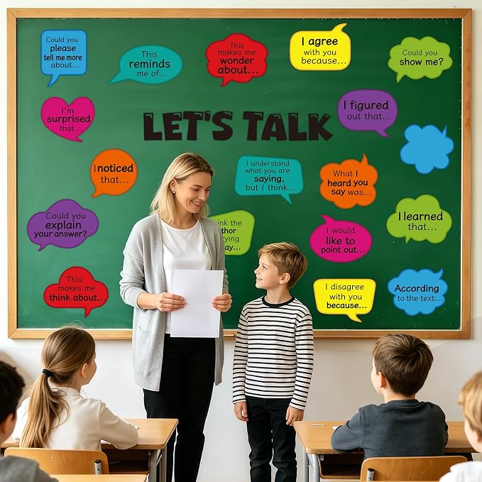 20Pcs Conversation Starters Bulletin Board Decorations Set, Let's Talk Bulletin Board Inspirational Affirmation Cutouts Welcome Back to School for Classroom Teacher Supplies Office Door Wall Decor
