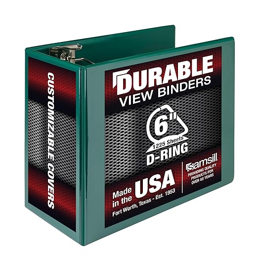 Samsill Durable 6 inch 3 Ring Binder, Locking D Ring 100% Recycled Chipboard, Green