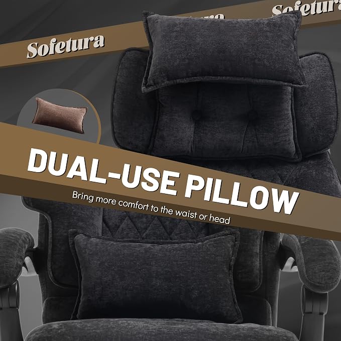 Massage Office Chair with Foot Rest,6 Points Vibration & Heat Executive Office Chairs for Heavy People,500LBS Big and Tall Office Chair,Ergonomic Reclining Desk Chair,Dual-Use Pillow,BlackCloth