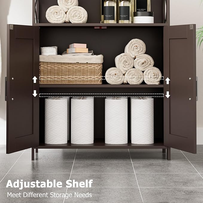 Homhedy Farmhouse Bathroom Storage Cabinet with Doors, Small Floor Cabinet | Toilet Paper Cabinet with Adjustable Shelf, Freestanding Storage Cabinet for Kitchen/Laundry/Living Room, 24"W, Brown
