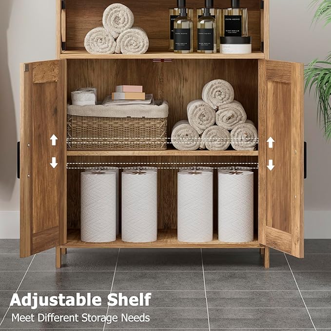 Homhedy Farmhouse Bathroom Storage Cabinet with Doors, Small Floor Cabinet | Toilet Paper Cabinet with Adjustable Shelf, Freestanding Storage Cabinet for Kitchen/Laundry/Living Room, 24"W, Rustic Walnut