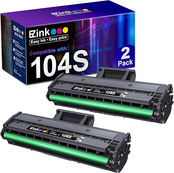 E-Z Ink Compatible Toner Cartridge Replacement for Samsung 104 104S MLT-D104S to use with ML-1660 ML-1661 ML-1667 ML-1665 ML-1675 ML-1666 ML-1865 ML-1865W SCX-3205W Printer (Black, 2 Pack)