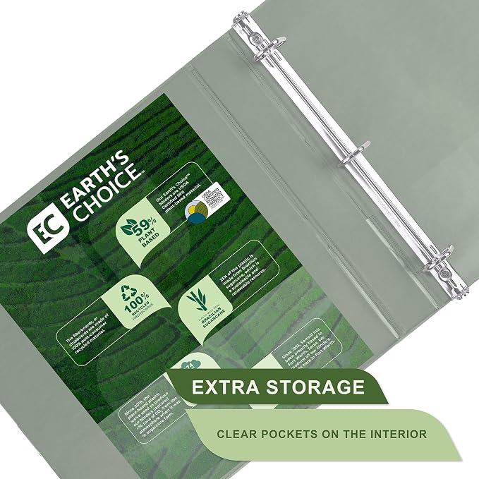 Samsill Plant-Based 1 Inch Durable D-Ring, View Binder, Eco-Friendly, USDA Certified Biobased, Single, Dusty Green