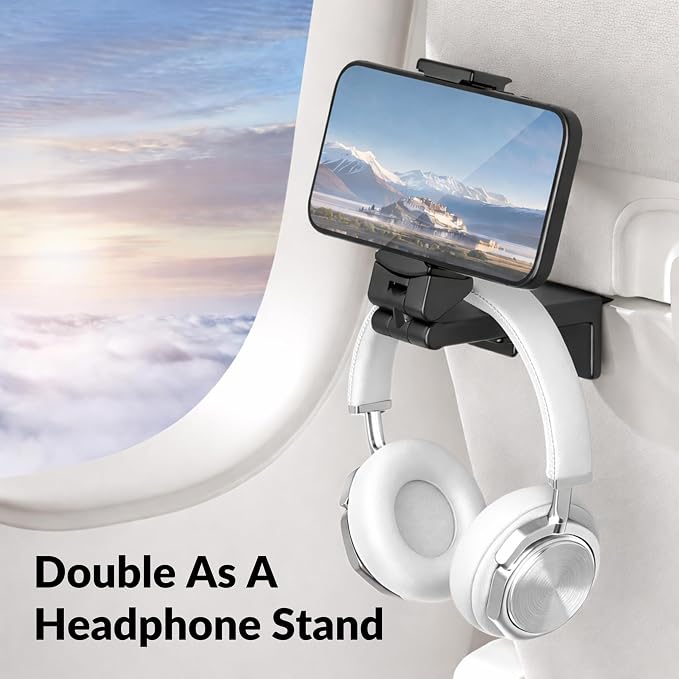 Perilogics Airplane Phone Holder Mount Universal in Flight Hands Free Viewing with Multi-Directional Dual 360 Degree Rotation (Black/Black) | Universal in Flight Phone Stand, Hands Free, Dual 360° Rotatio, Must Haves Airplane Travel Accessory, 2‑Pack, ...