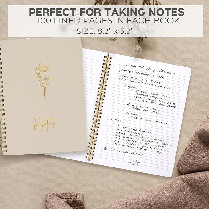 Aesthetic Spiral Notebook Set of 3 For Women - Cute College Ruled Journals | 8x6 Journal Notebook with Large Pockets and Lined Pages - Perfect Supplies to Stay Organized at Work or School