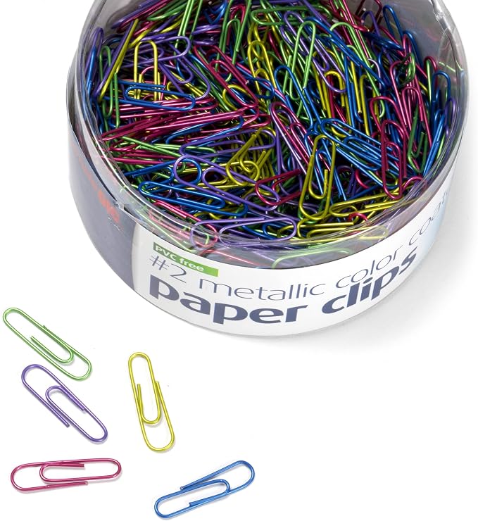 Officemate PVC-Free Assorted Color Coated Paper Clips, #2 Size Clips, 600 per Tub (97225)