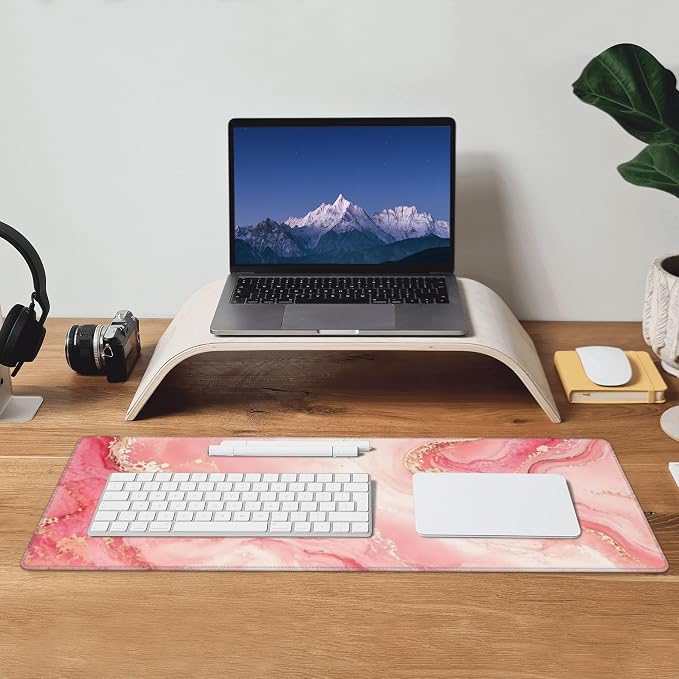 Pink Gold Marble Mouse Pad XL Large Mousepad Non Slip Rubber Base Desk Mat for Laptop Computer Gaming 31.5" X 12"