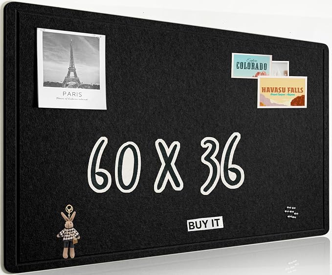 AKTOP Foldable Felt Bulletin Board for Wall, 60x36 inches, Black | Large Cork Board Alternative with 25 Pushpins, Decorative Photo Display Board Pin Board 5x3, For Home, Office & School