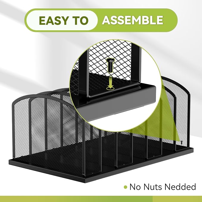 MINDEPOT Desk File Organizer 7 Sections Upright Mesh File Sorter Organizer for Desk, Office Organization File Holder for Home, Office & Classroom (Black, 2Pack)