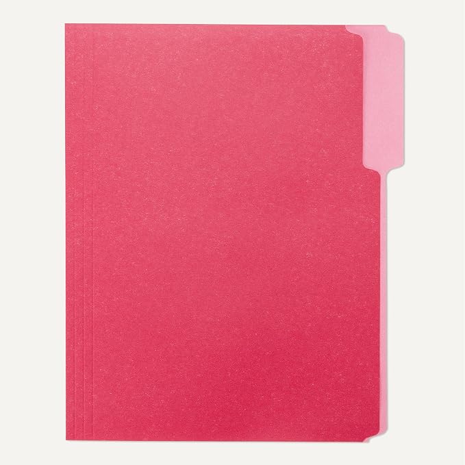Amazon Basics File Folders with Tabs for Filing, 1/3-Cut Tab, 8.5x11 inches, Letter Size, Red, Pack of 100