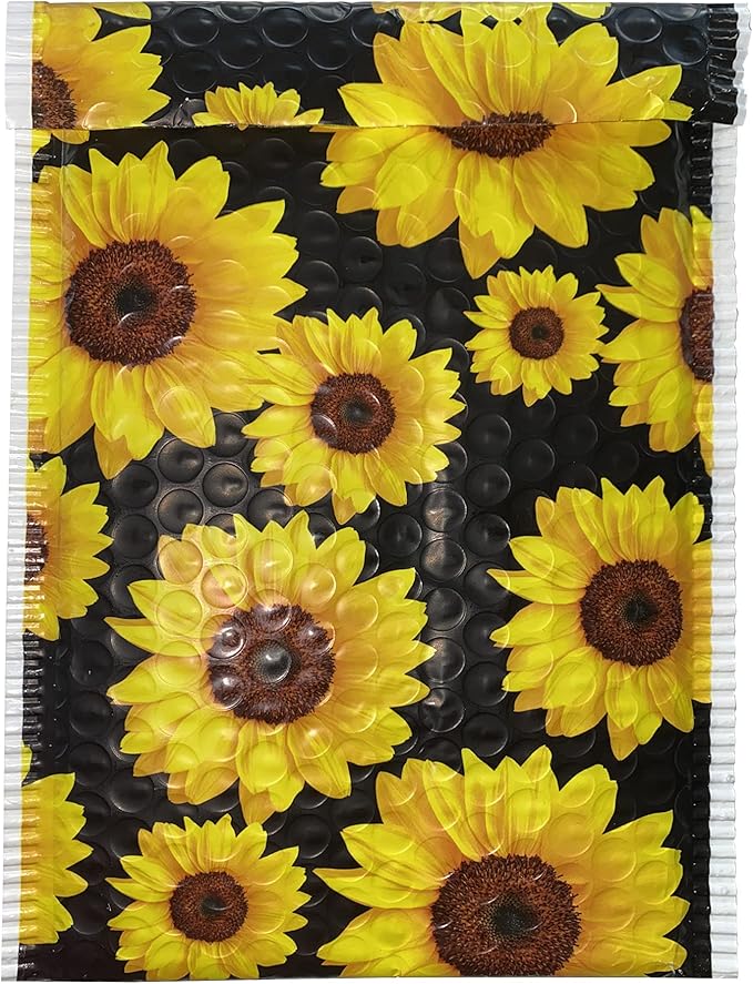 Great Papers! Bubble Mailer, Self-Sealing and Tear Resistant, Sunflowers, 6" x 10", 50 pack (074108),Black