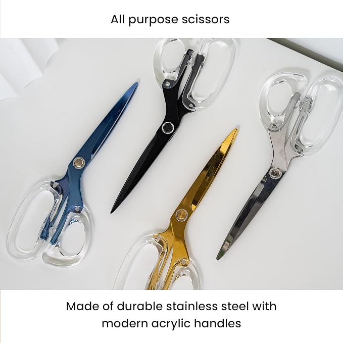 9” Stainless Steel Acrylic Scissors, Green with Silver Metal | Aesthetic and sharp all purpose scissors, Perfect for sewing, arts, and crafts, Stationery tools for office, and school