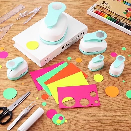 CHENGU 6 Pcs Circle Punch Set 3in/2in/1.5in/1in/0.6in/0.3in Scrapbook Hole Punchers Crafting with 10 Sticker Paper Round Cutter Scrapbook for Office Supplies DIY Albums Photos(Mint Green)