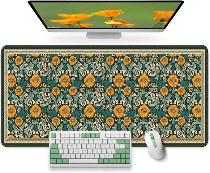 Large Desk Mat, Extended Mouse Pad for Desktop, 35.4" x 15.7" | Baroque Bloomfield Extended Desk Pad with Non-Slip Rubber Base and Smooth Surface for Work, Gaming, Office and Home