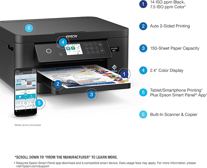 Epson Expression Home XP-5200 Wireless Color All-in-One Printer with Scan Copy, Automatic 2-Sided Printing, Borderless Photos, 150-Sheet Paper Tray and 2.4" Colorfull Display - Black