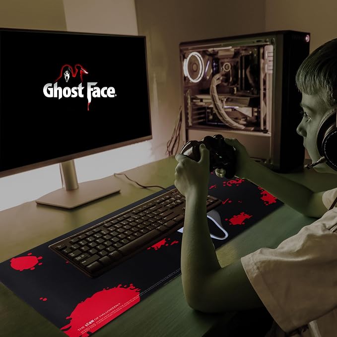 Ghost Face Large Gaming Mouse Pad 31"x15" XL Computer Desk Mat, Anime | Ghost Face anime gaming mouse pad, Oversized 31x15in smooth fabric top, stitched edges, non-slip rubber base.